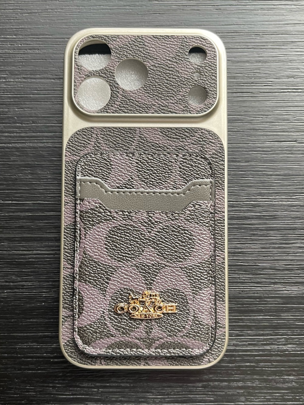 iPhone 17 Pro Max Coach Signature Canvas Card Pocket Phone Case-Purple and Black